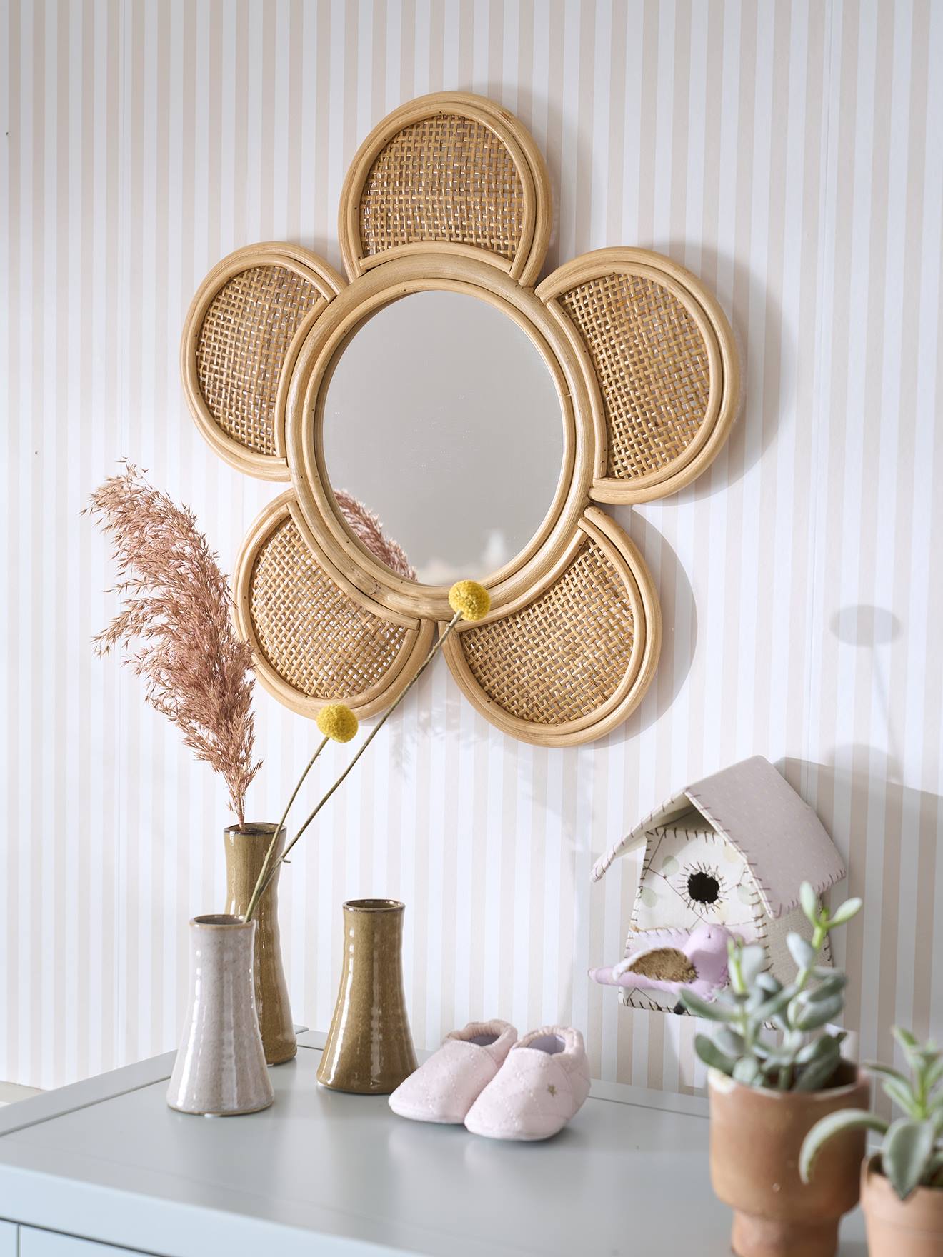 Vertbaudet Rotan En Riet Spiegel Bloem Goudbeige