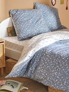 Linge de maison et décoration-Linge de lit enfant-Parure housse de couette + taie d'oreiller enfant INDIA BLUE, réversible avec coton recyclé