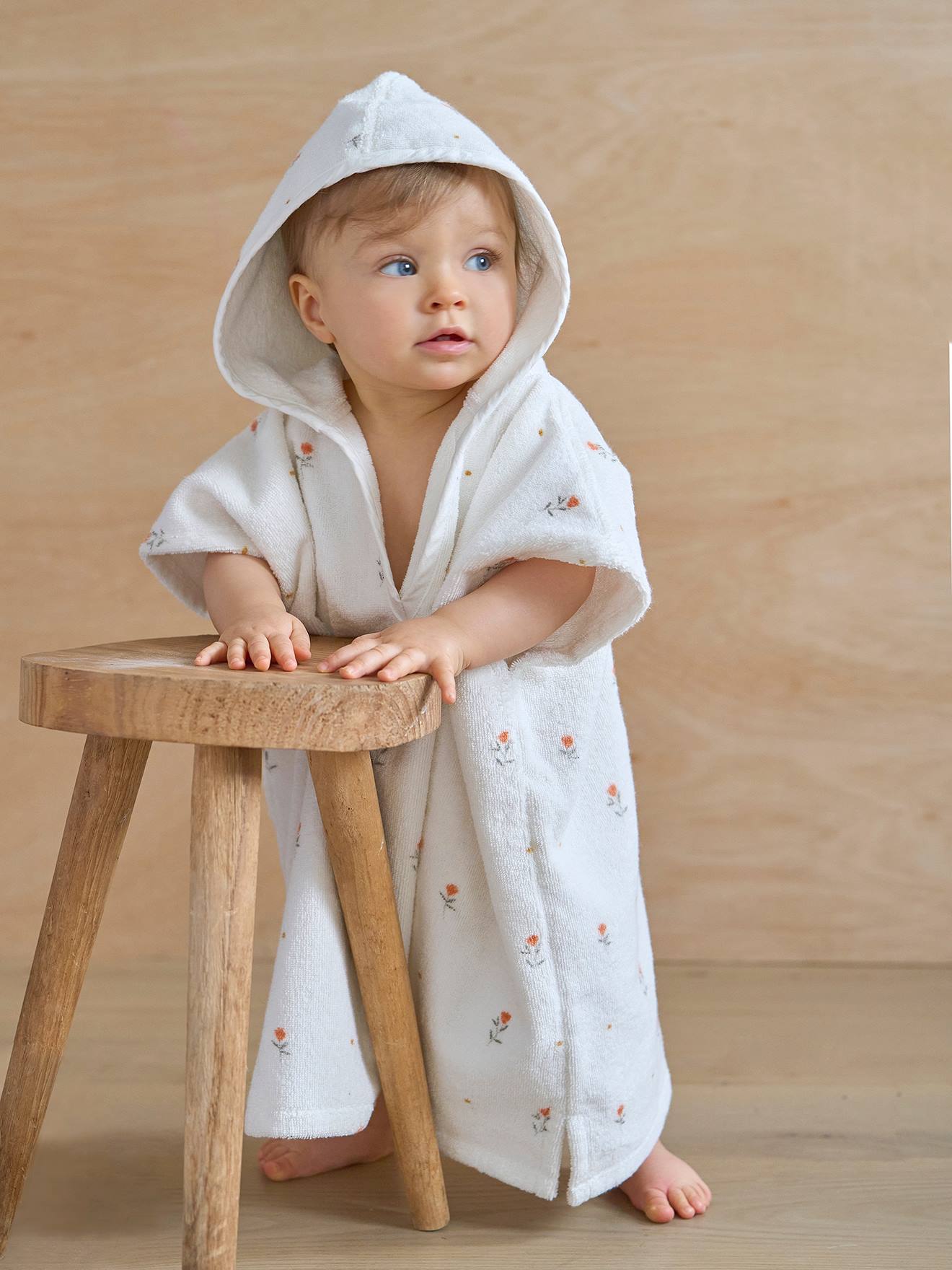 Vertbaudet Personaliseerbare Badponcho Voor Baby's Giverny, Met Gerecycled Katoen Wit, Bedrukt