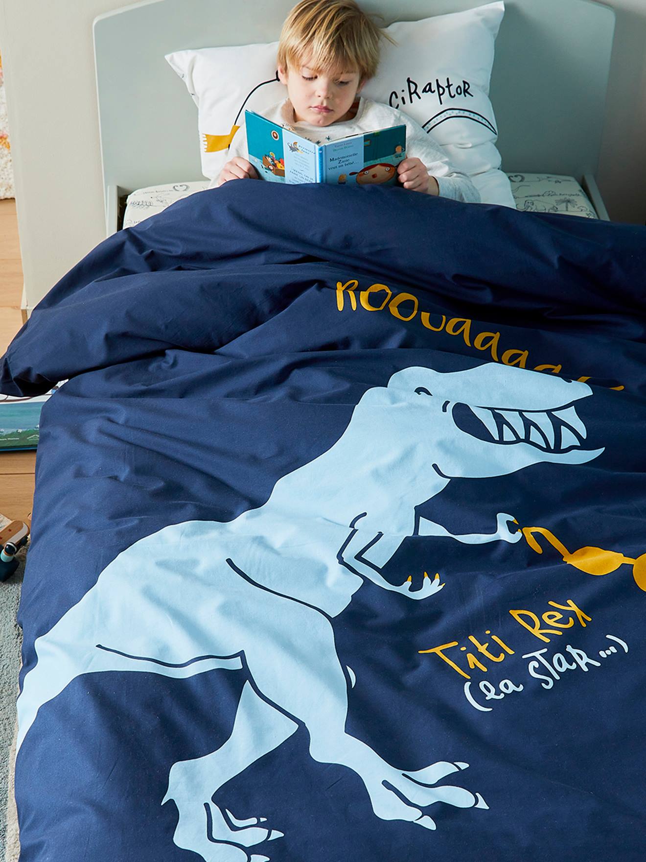 Vertbaudet Dekbedovertrek Voor Kinderen Magicouette Dinorama Oeko-Tex® Blauw