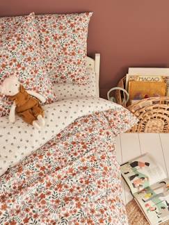 Linge de maison et décoration-Linge de lit enfant-Parure housse de couette et taie d'oreiller réversible RETRO FLOWERS, avec coton recyclé