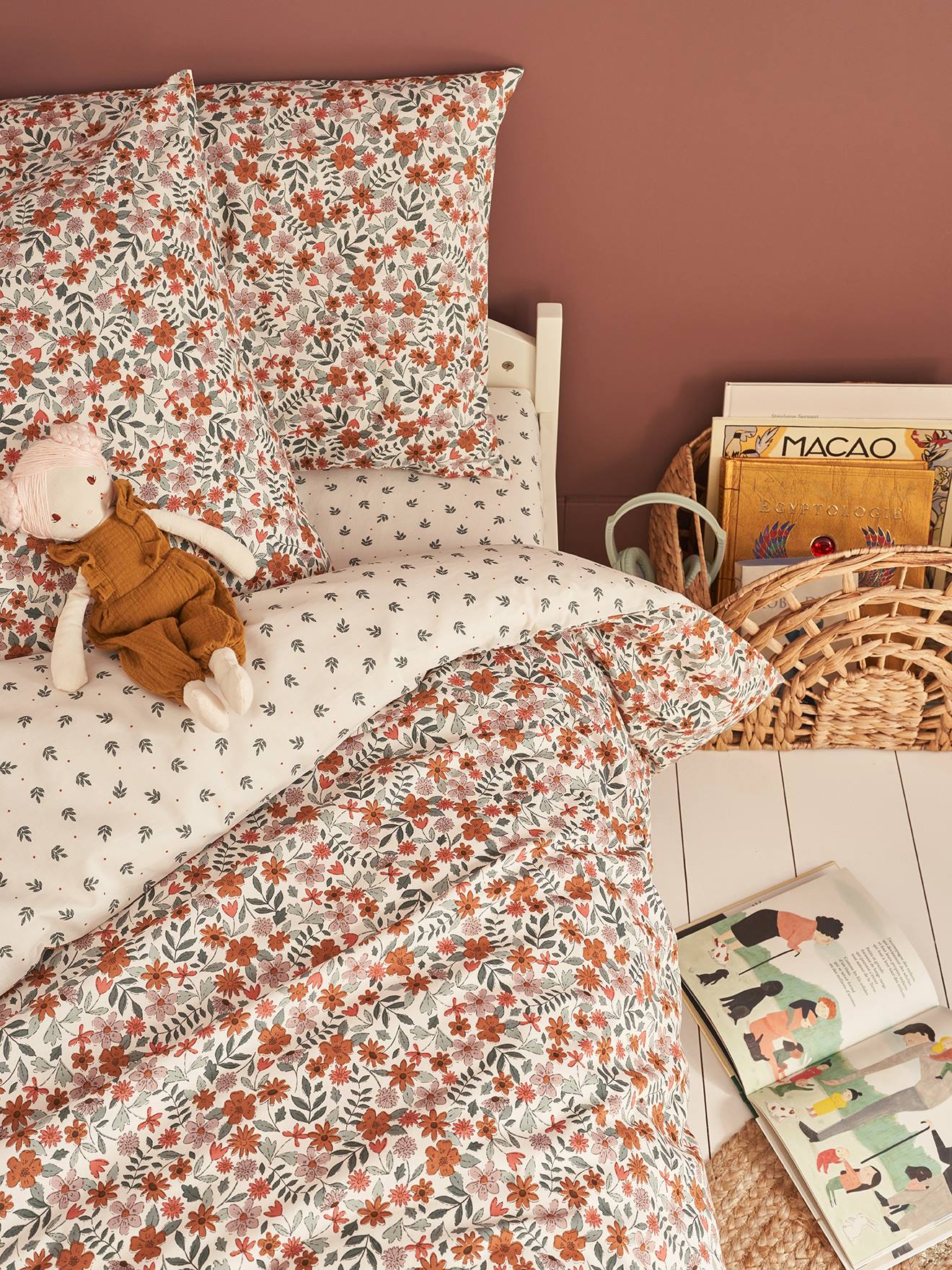 Vertbaudet Set Dekbedovertrek + Omkeerbare Kussensloop Voor Kinderen Met Gerecycled Katoen Retro Flowers Meerkleurig