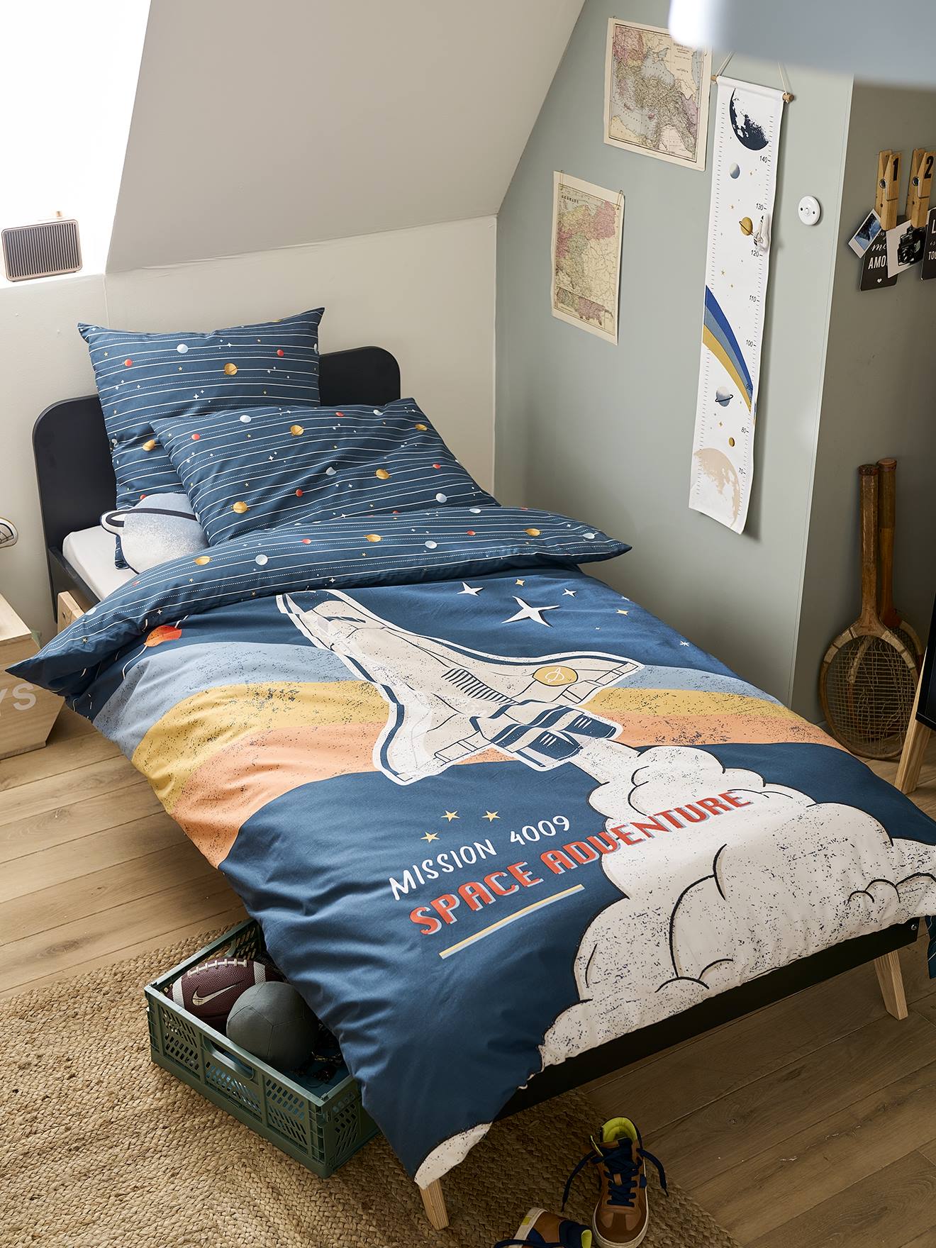 Vertbaudet Kinderset Dekbedovertrek + Kussensloop Van Gerecycled Katoen Space Adventure Meerkleurig