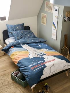Linge de maison et décoration-Linge de lit enfant-Parure housse de couette enfant et taie d'oreiller avec coton recyclé SPACE ADVENTURE