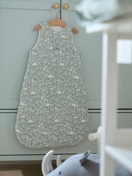 Gigoteuse sans manches en gaze de coton personnalisable DANS LES BOIS Oeko-Tex® vert sauge+vieux rose - vertbaudet enfant 