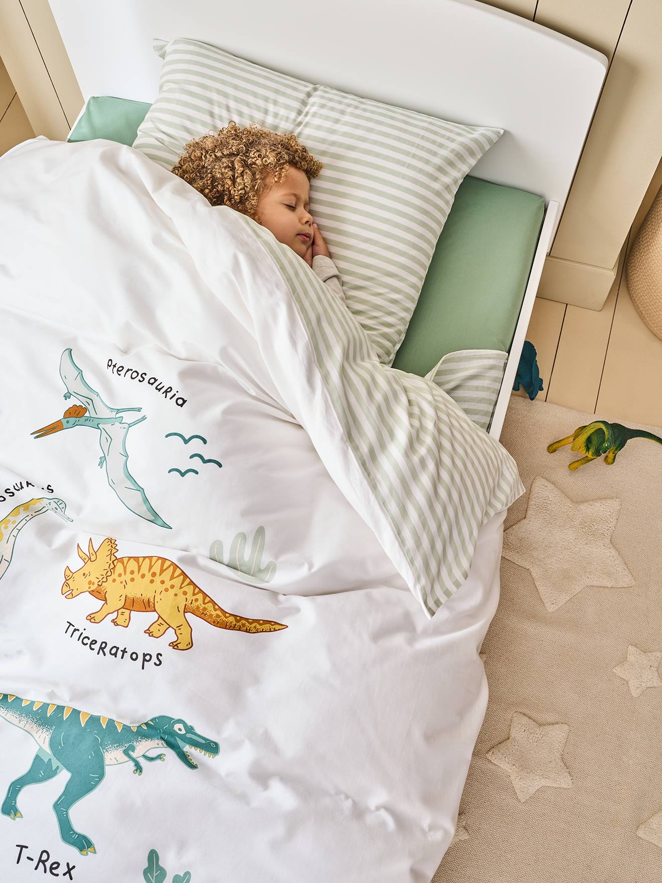 Vertbaudet Dekbedovertrek Magicouette Dinos, Met Gerecycled Katoen Wit, Bedrukt
