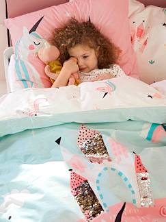 Linge de maison et décoration-Linge de lit enfant-Parure housse de couette enfant et taie d'oreiller LICORNES MAGIQUES