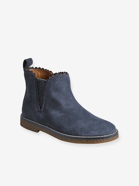 Boots cuir fille élastiquées collection maternelle marine+or - vertbaudet enfant 