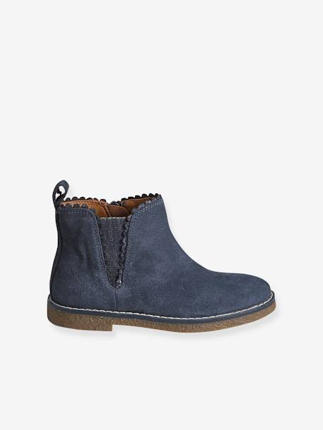 Boots cuir fille élastiquées collection maternelle marine+or - vertbaudet enfant 