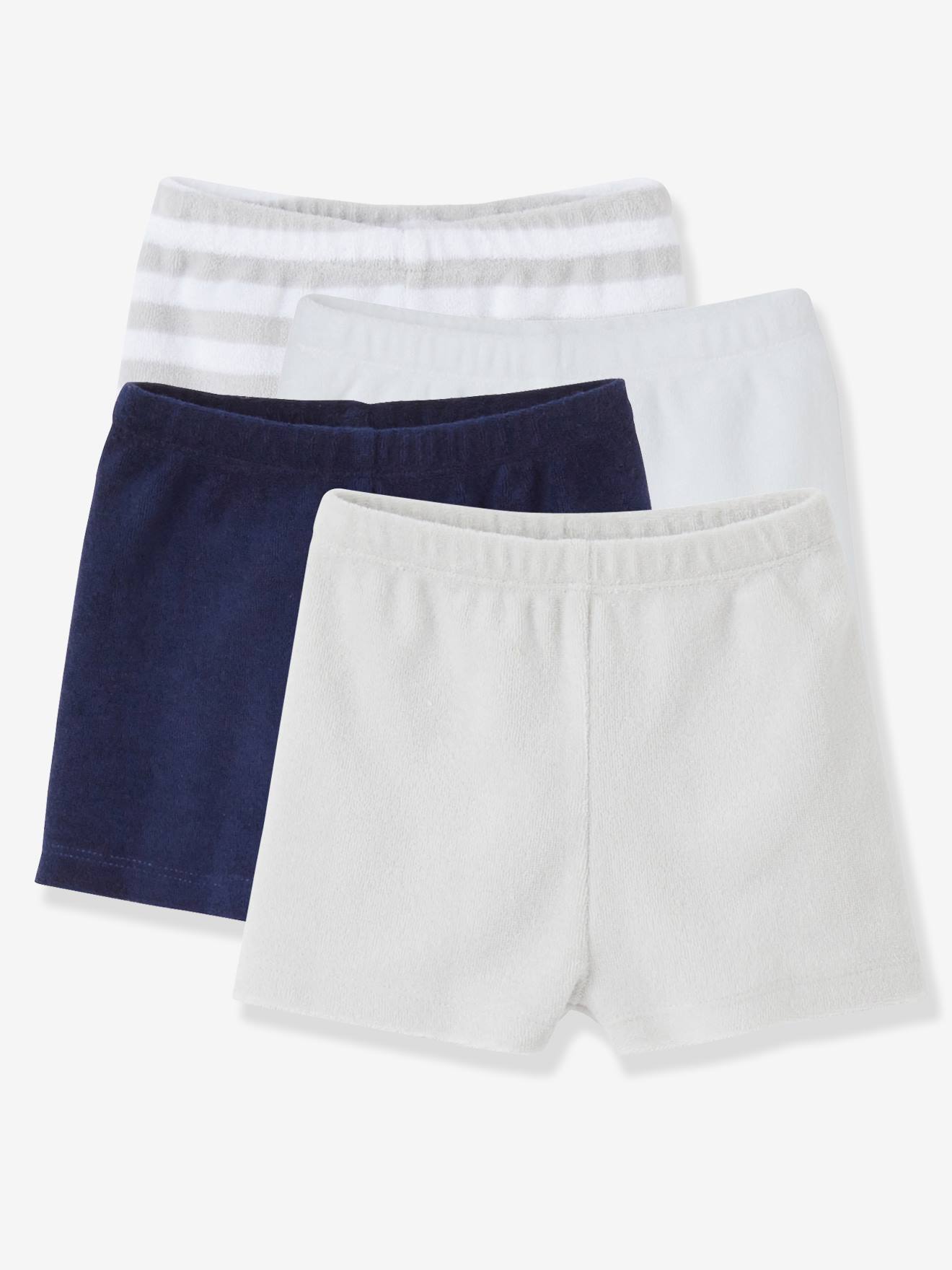 Lot De 4 Shorts En Eponge Bebe Fille Oeko Tex Gris Pale Raye Bebe