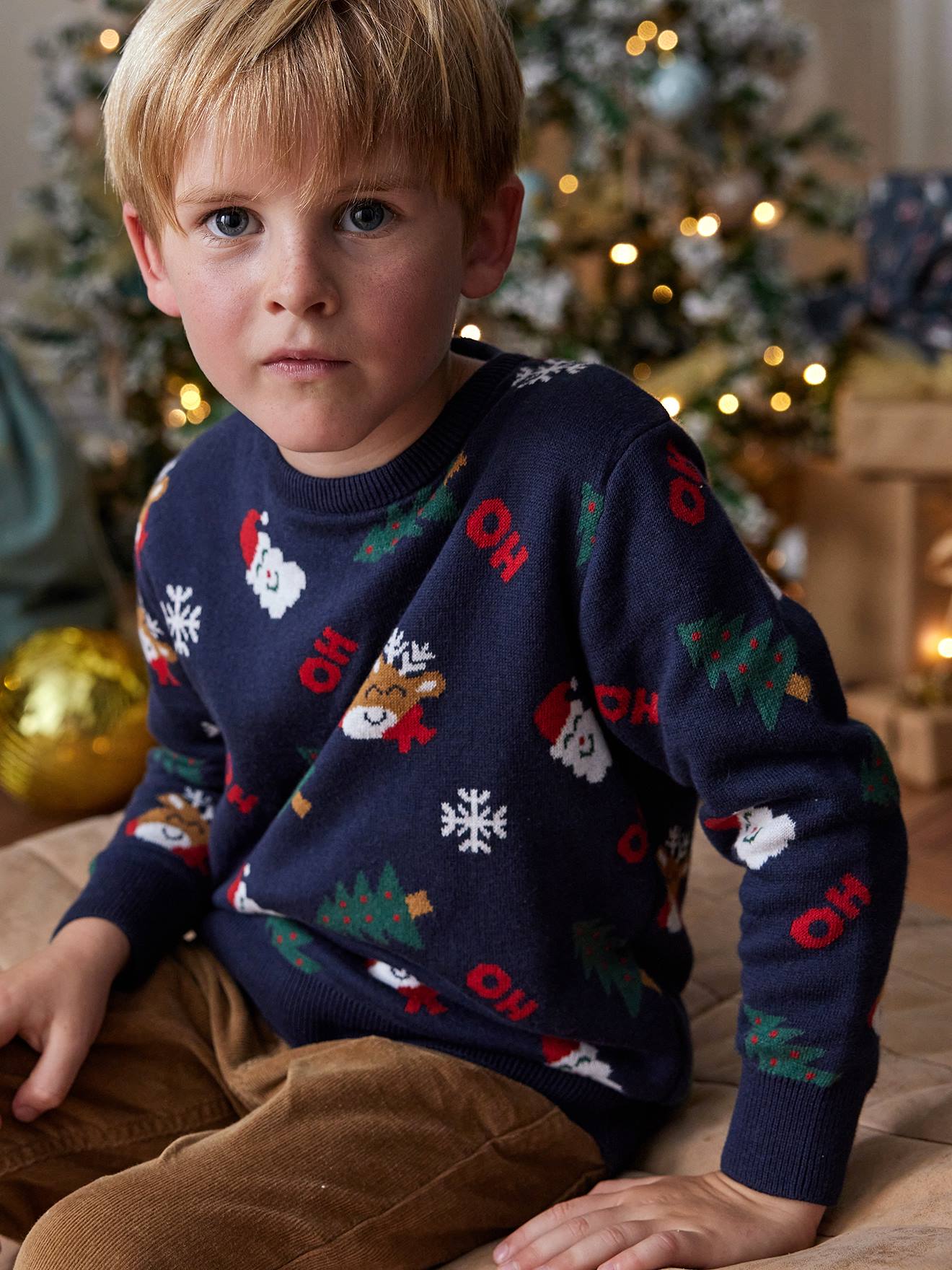 Vertbaudet Jacquard Jongenstrui Met Grappige Motieven Voor De Kerst Marineblauw