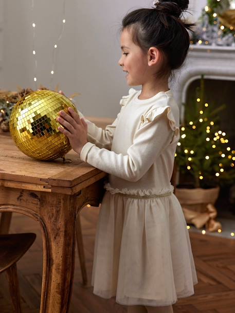 Robe Noël bi-matière jupon en tulle fille  - vertbaudet enfant