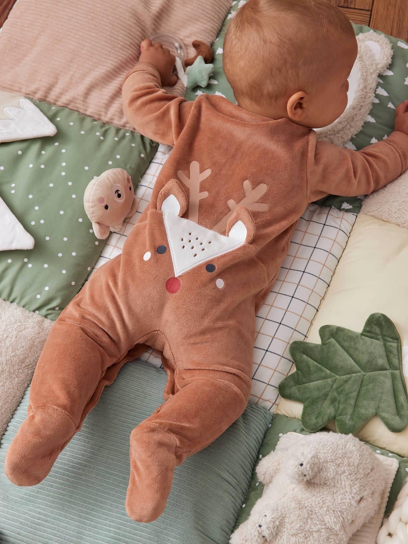 Vertbaudet Kerstset Rendier Pyjama + Slabbetje Voor Baby's Pecannoot