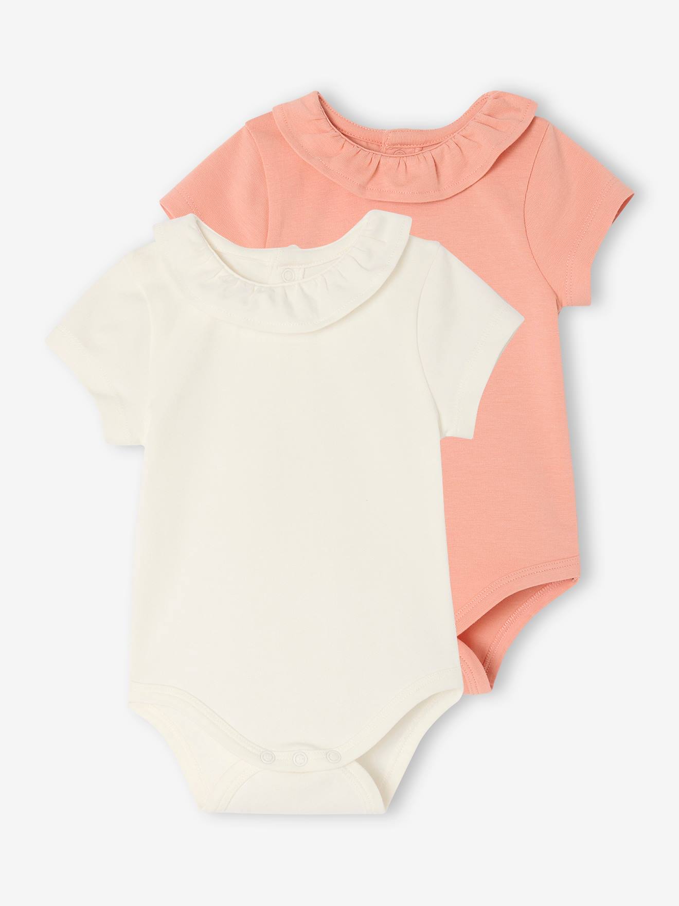 Vertbaudet Set Van 2 Rompers Voor Baby Met Sierkraag Met Korte Mouwen Koraal