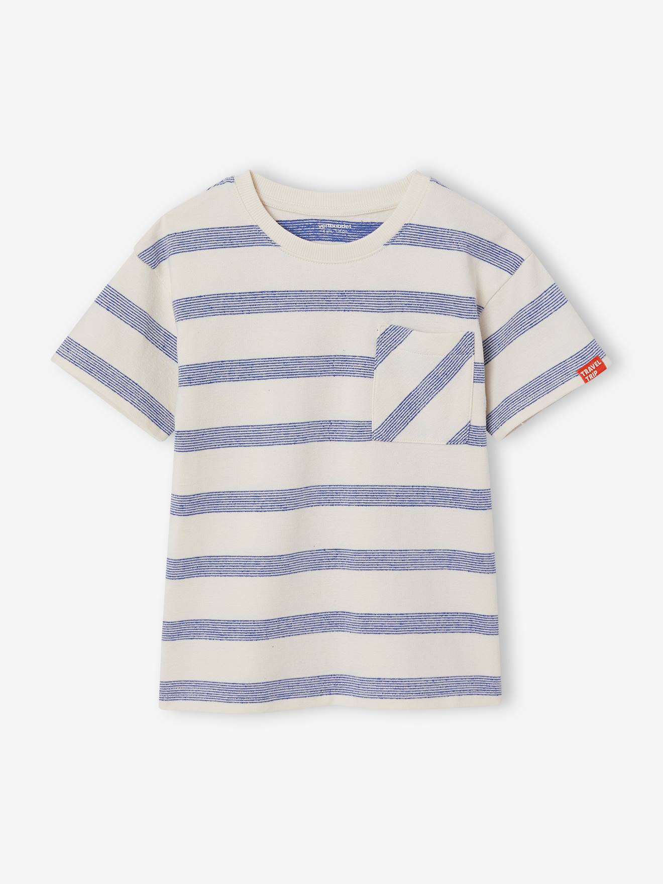 Vertbaudet Jongensshirt Met Dik Reliëfeffect Wit, Gestreept