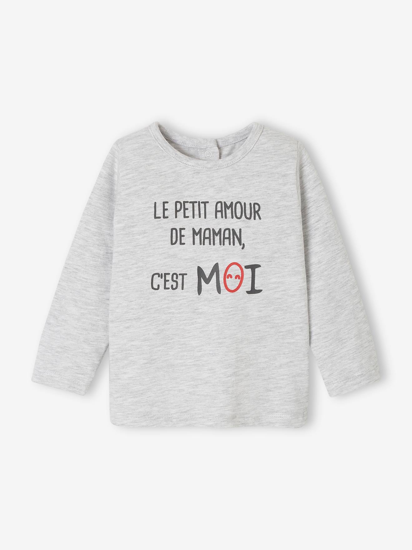 Vertbaudet T-shirt Met Lange Mouwen En Tekst Voor Baby's Gemêleerd Grijs