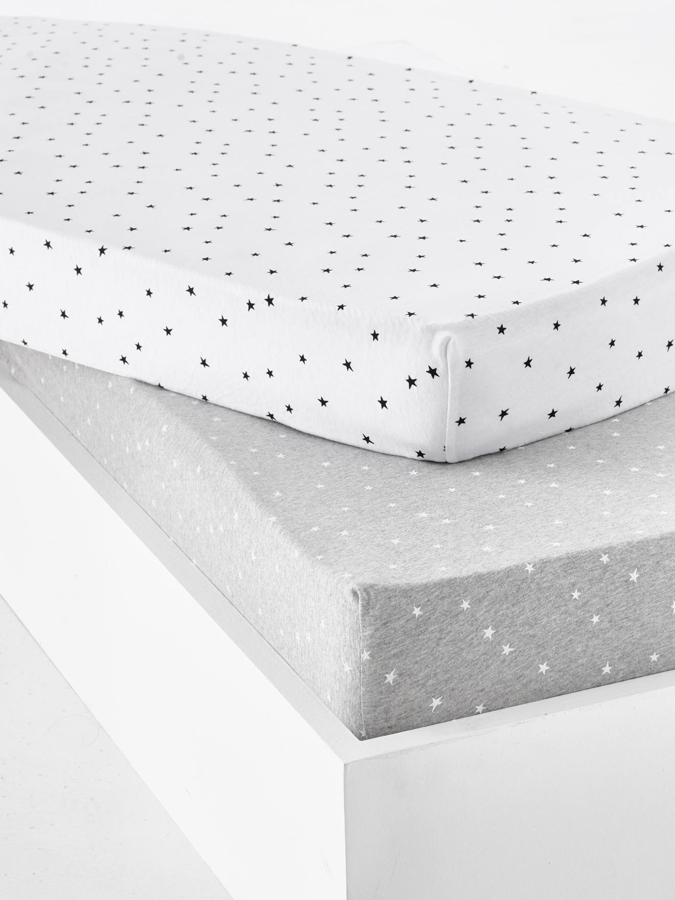 Vertbaudet Set Van 2 Baby Hoeslakens Van Rekbaar Jersey Met Sterrenprint Lichtgrijs Met Print
