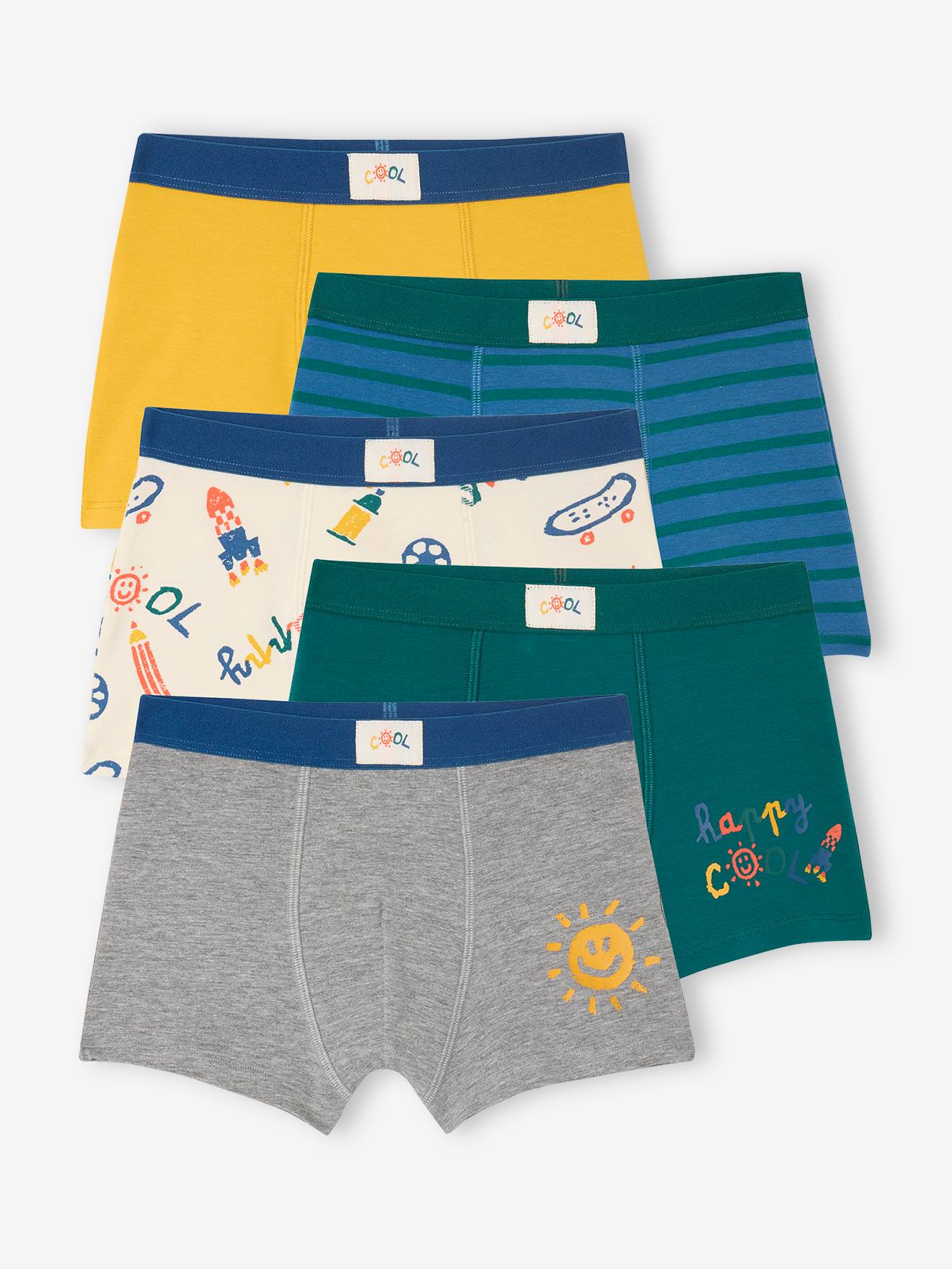 Vertbaudet Set Van 5 Stretch Boxershorts Voor Jongens Cool Koningsblauw