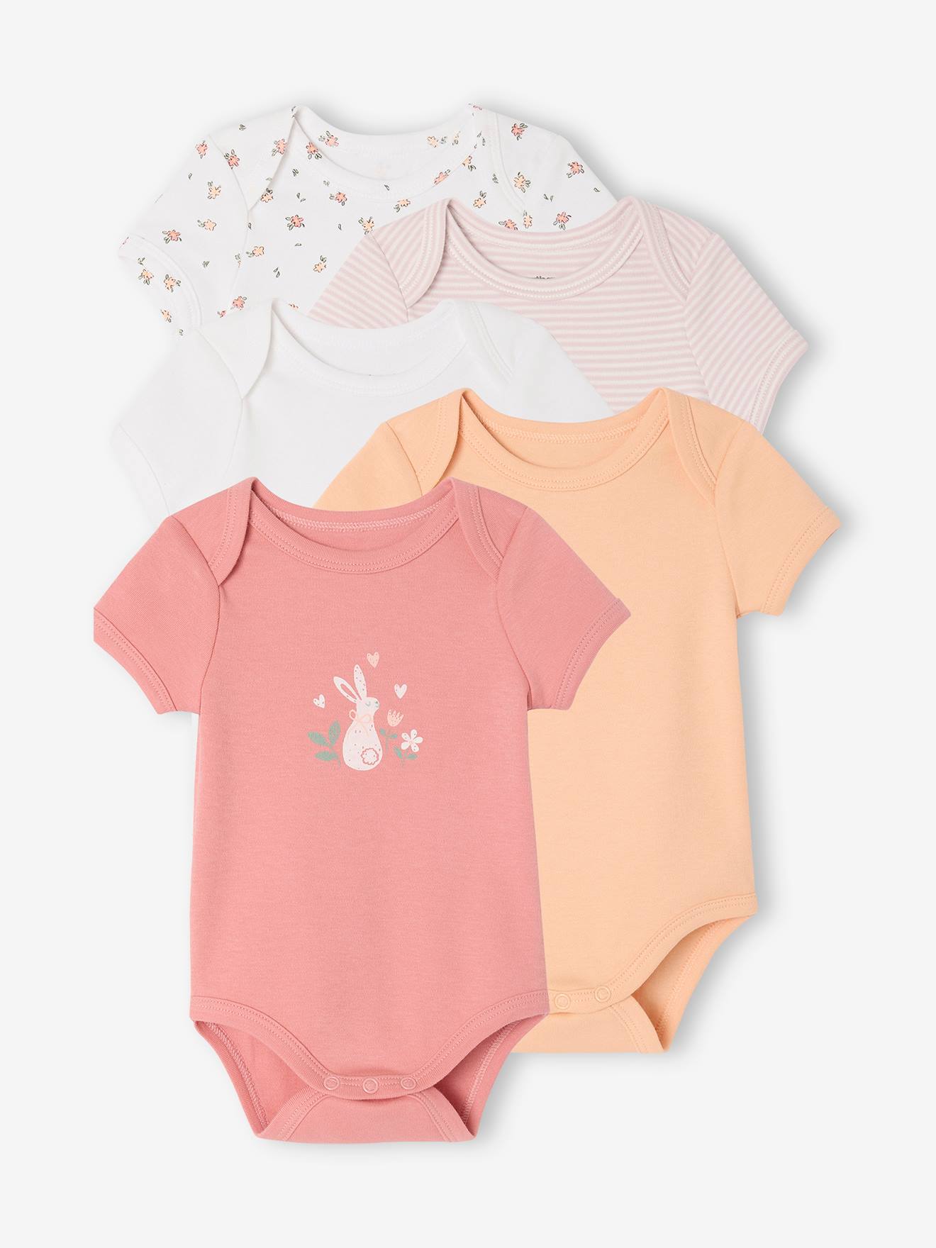 Vertbaudet Set Van 5 Babyrompers Met Korte Mouwen Veel Wit