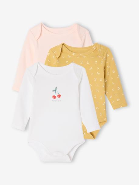 Lot de 3 bodies manches longues à cerises rose pâle - vertbaudet enfant 