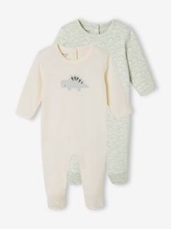 Baby-Pyjama,  overpyjama-Set van 2 fluwelen Dinosaurus slaappakjes