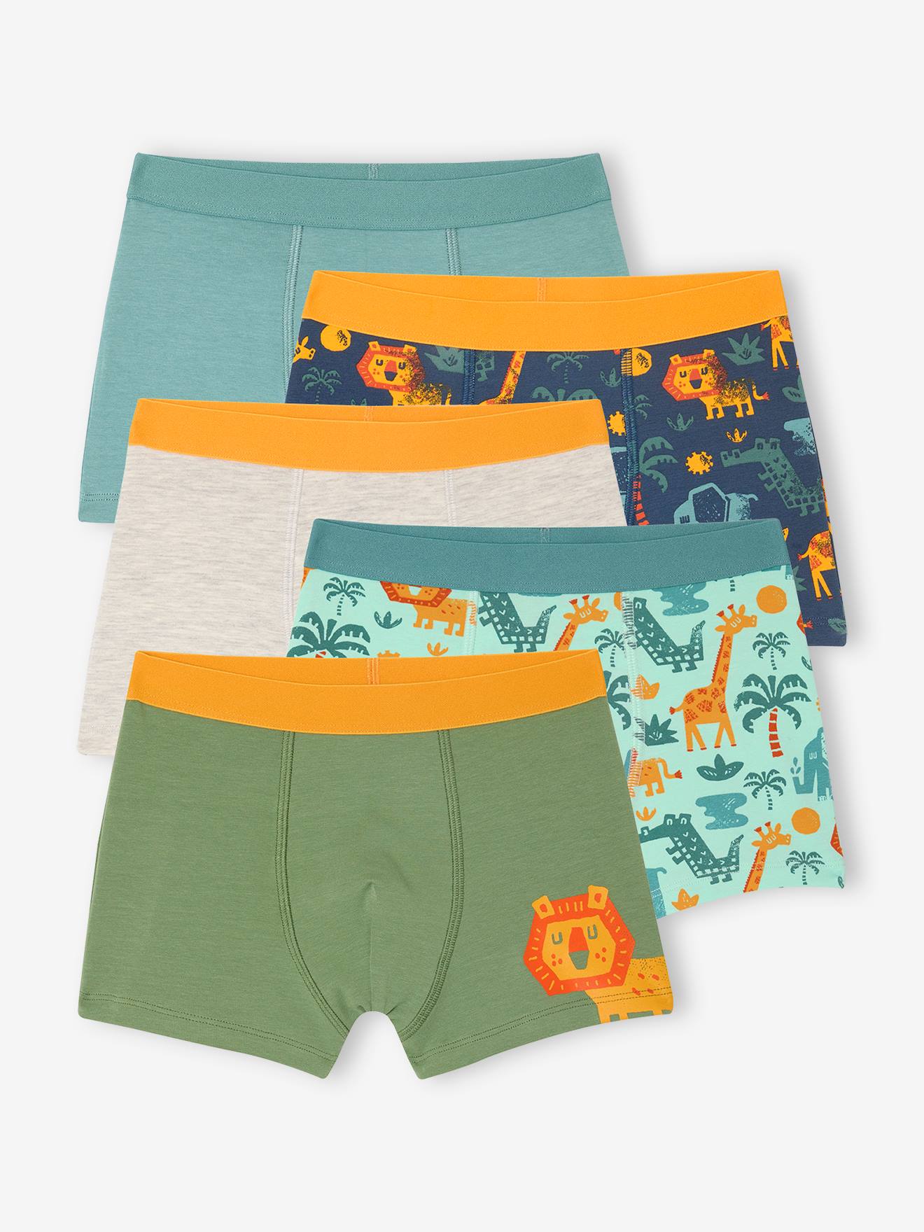 Vertbaudet Set Van 5 Stretch Boxershorts Voor Jongens Jungle Groen