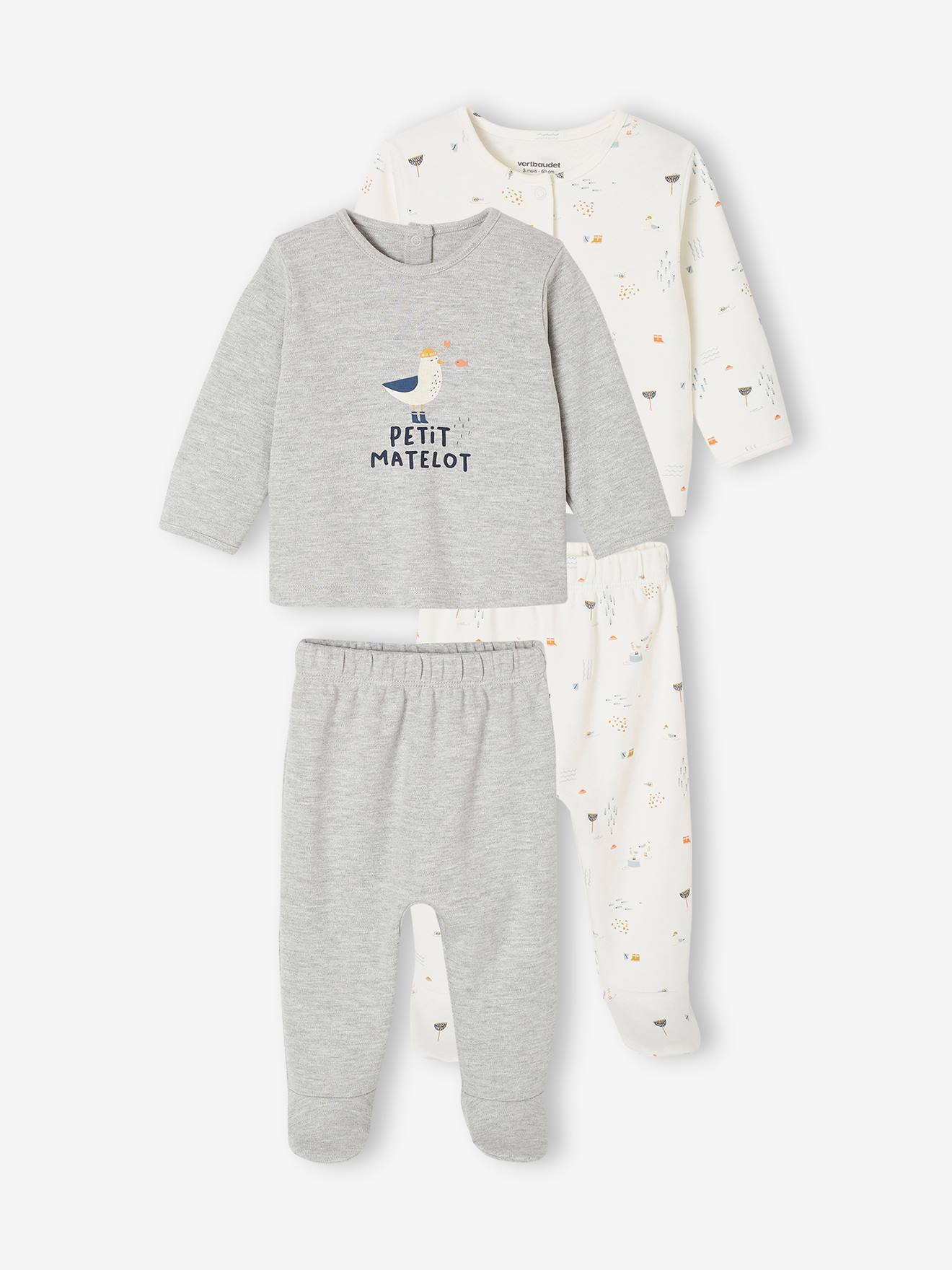Vertbaudet Set Van 2 Babypyjama's, 2-delig Gemêleerd Grijs
