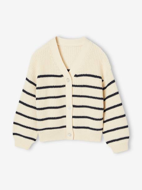 Fille-Pull, gilet, sweat-Gilet fille en côte perlée