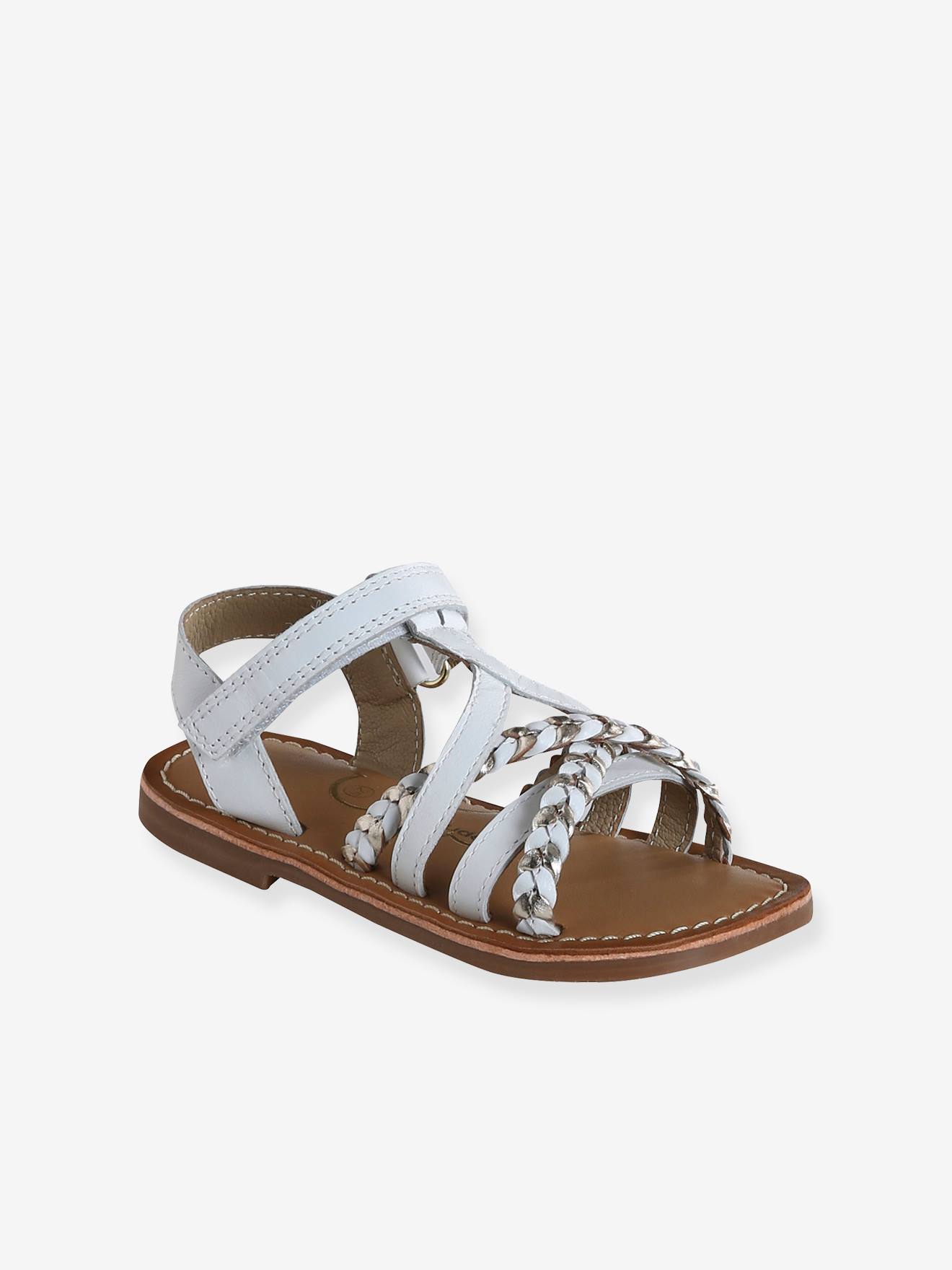 Sandalen Met Klittenband Van Leer Voor Kinderen, Kleuterschoolcollectie Vertbaudet Wit