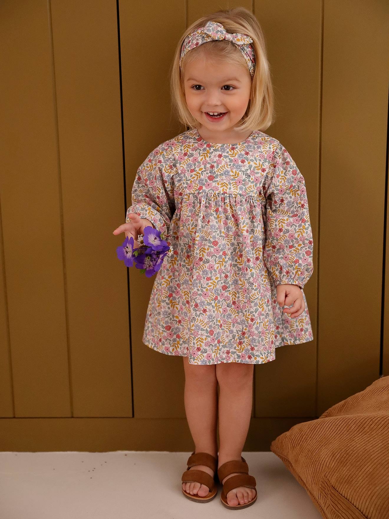 Vertbaudet Babyset Jurk + Hoofdband Meerkleurig
