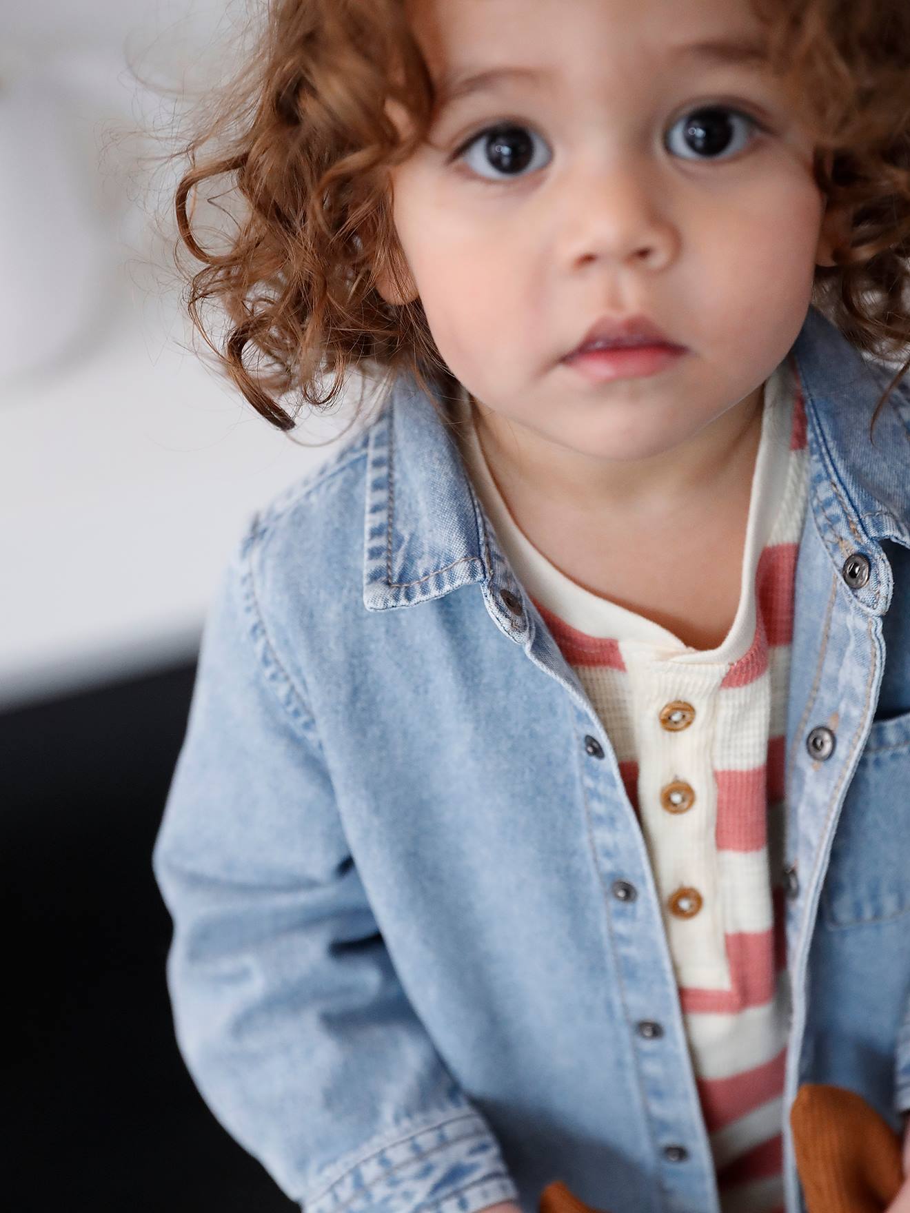 Vertbaudet Personaliseerbaar Denim Blouse Met Drukknopen Voor Baby's Double Stone