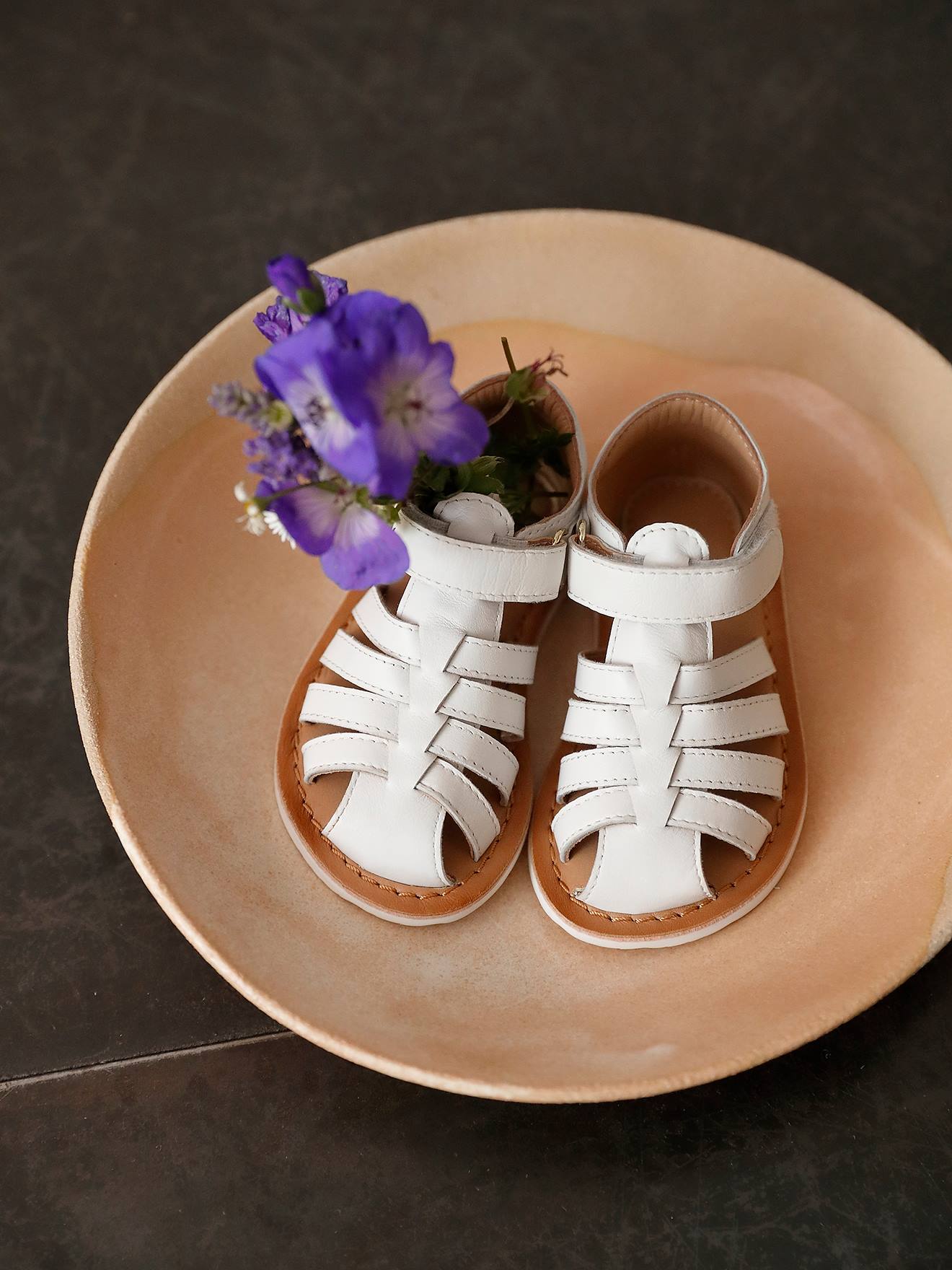 Vertbaudet Babysandalen Van Leer Met Klittenband, Gesloten Neus Wit