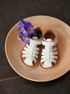 Chaussures-Chaussures bébé 17-26-Marche fille 19-26-Ballerines, babies -Sandale scratchées cuir bébé bout fermé
