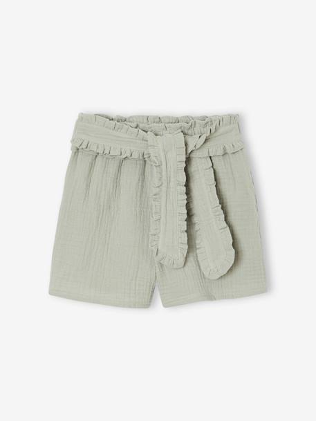 Fille-Short-Short en gaze de coton avec ceinture fantaisie fille