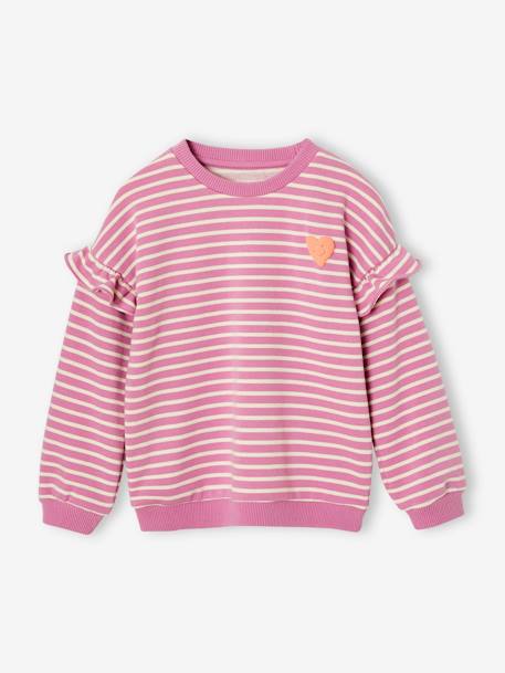 Fille-Pull, gilet, sweat-Sweat rayé fille manches à volants