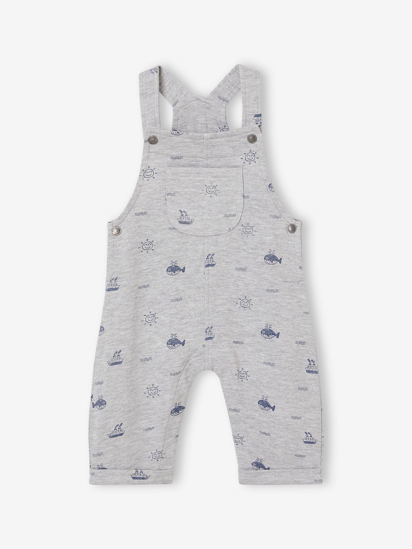 Vertbaudet Fleece Babytuinbroek Met Zeeprints Gemêleerd Grijs