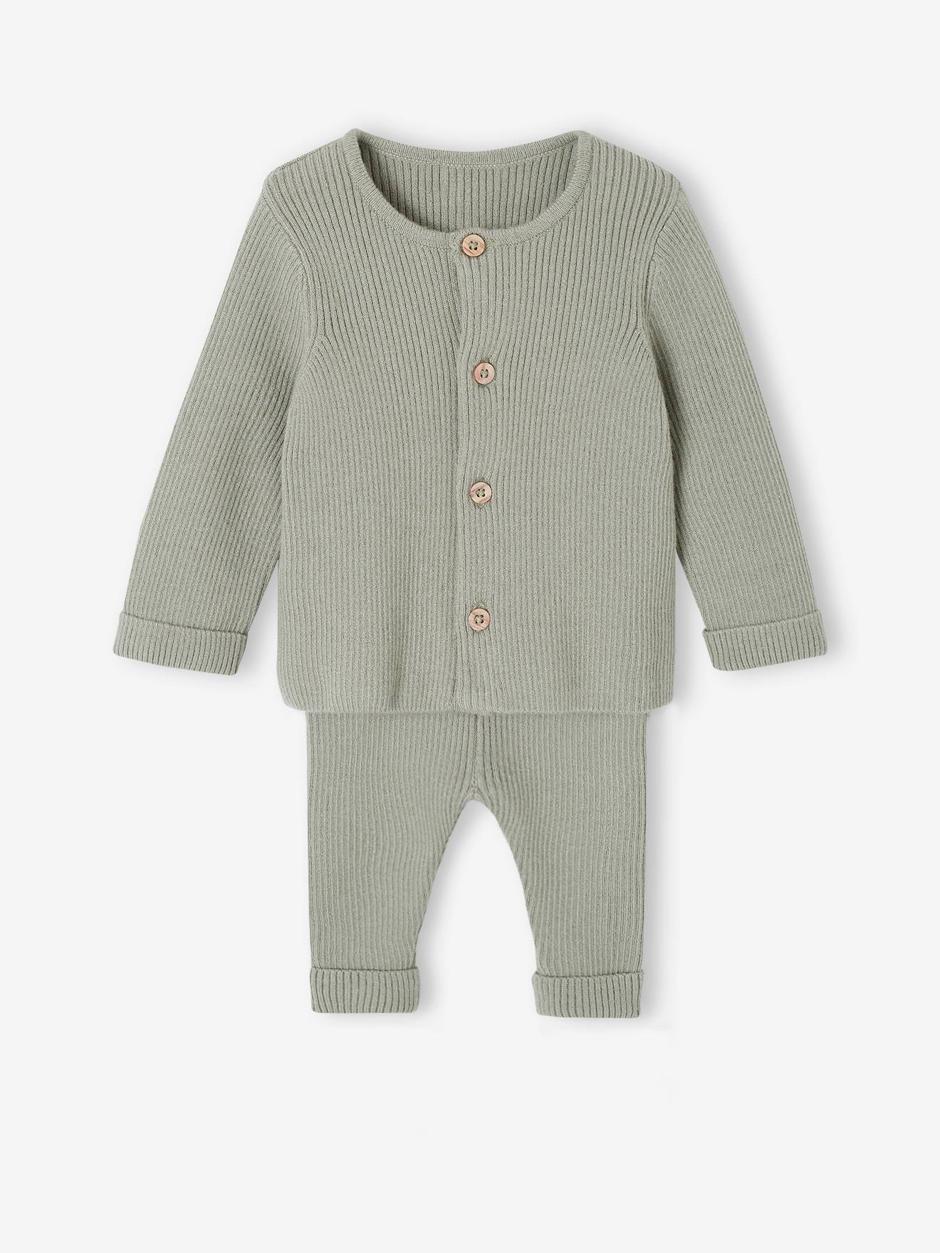 Vertbaudet Set Met Shirt En Broek Voor Baby's Van Tricot Saliegroen