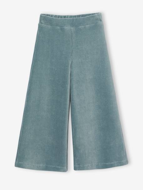 Wijde, fluwelen broek voor meisjes antraciet+bruin+chocoladebruin+grijsblauw+kaki+pruim+rozen+zachtpaars - vertbaudet enfant 