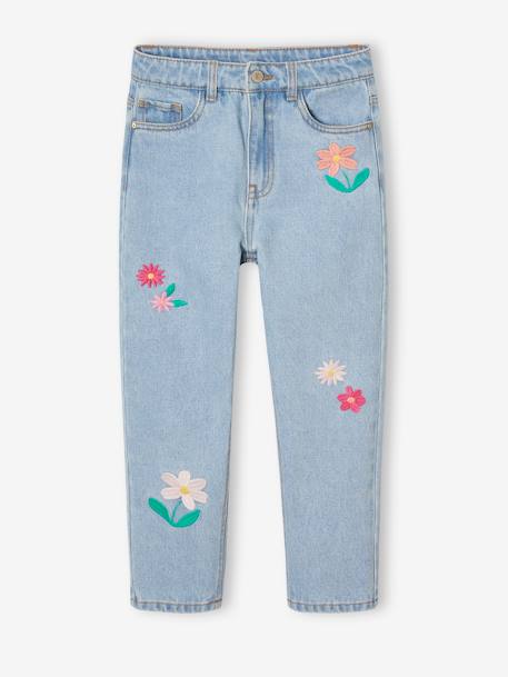 Fille-Pantalon-Jean fille mom brodé fleurs 