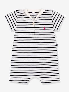 Bébé-Salopette, combinaison-Combicourte bébé à col vareuse PETIT BATEAU en coton rayé