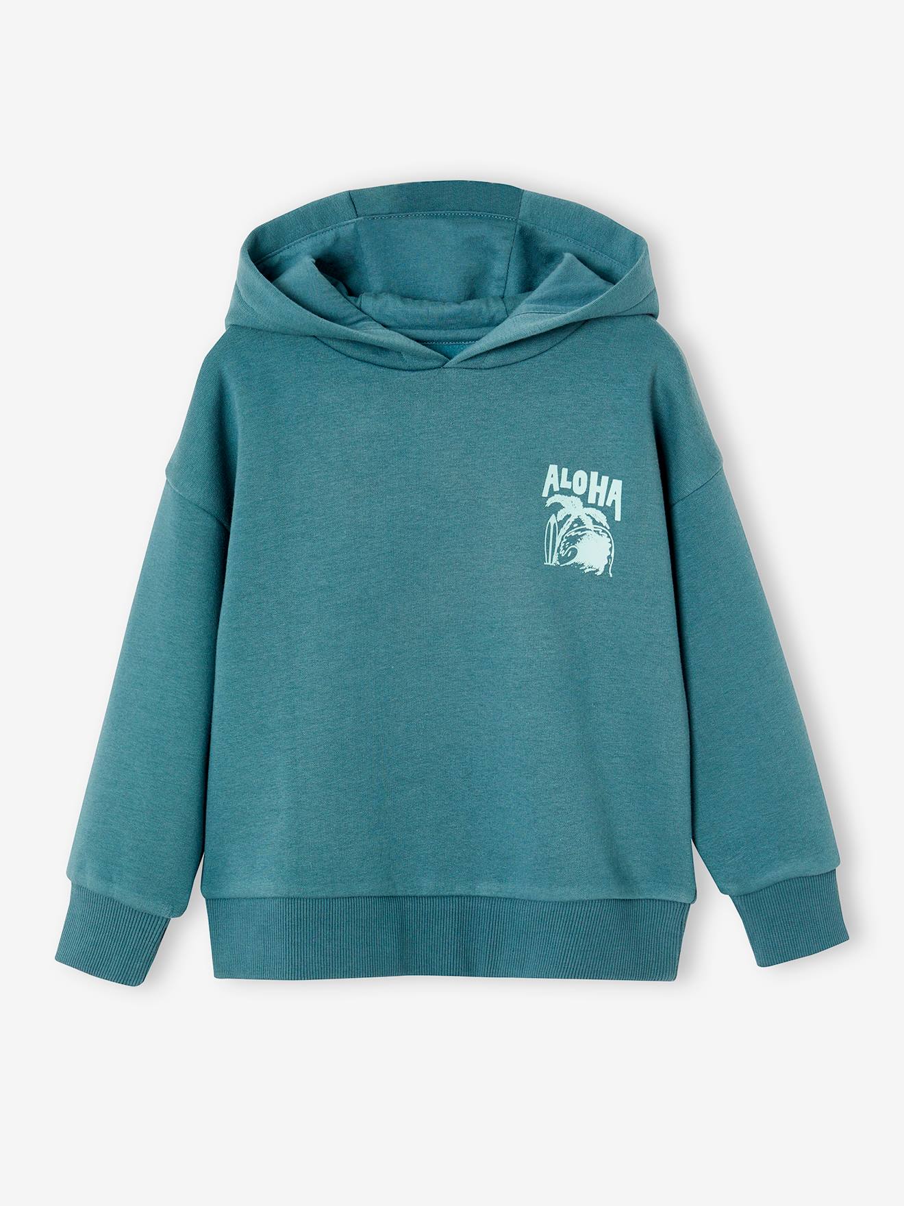 Vertbaudet Sweater Met Capuchon En Motief Op De Borst Basics Jongens Petrolblauw