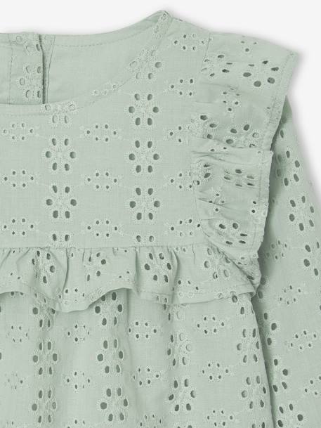 Blouse à volants en broderie anglaise fille bleu ciel+vert sauge - vertbaudet enfant 