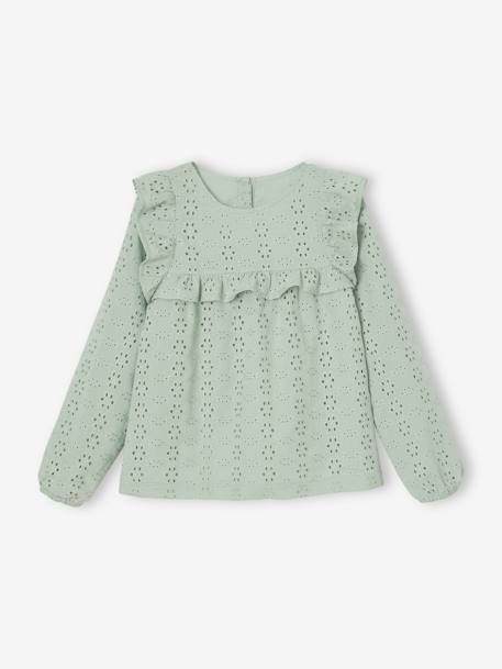 Blouse à volants en broderie anglaise fille bleu ciel+vert sauge - vertbaudet enfant 