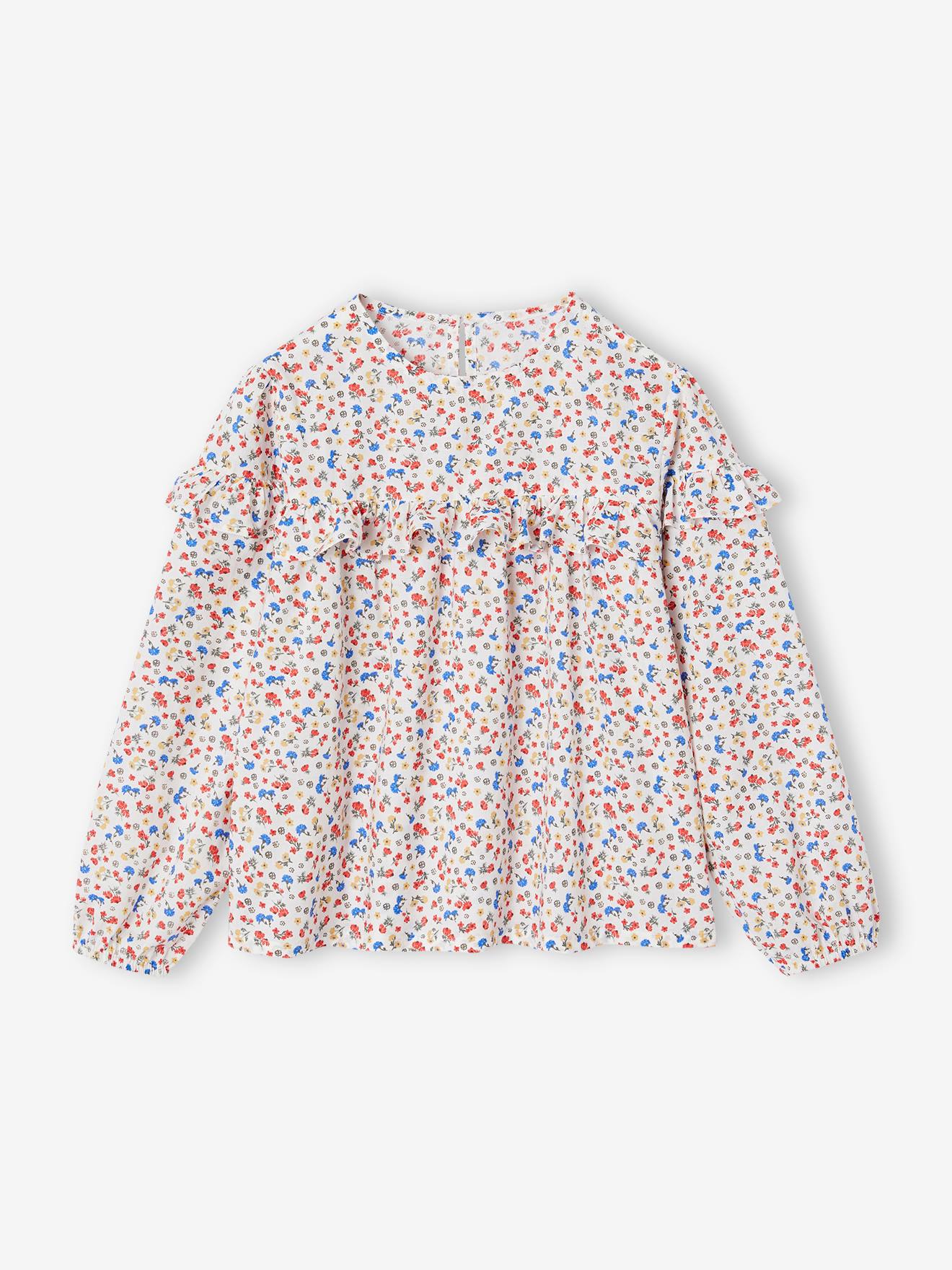 Vertbaudet Meisjesblouse Met Ruches Met Bloemenprint Ecru