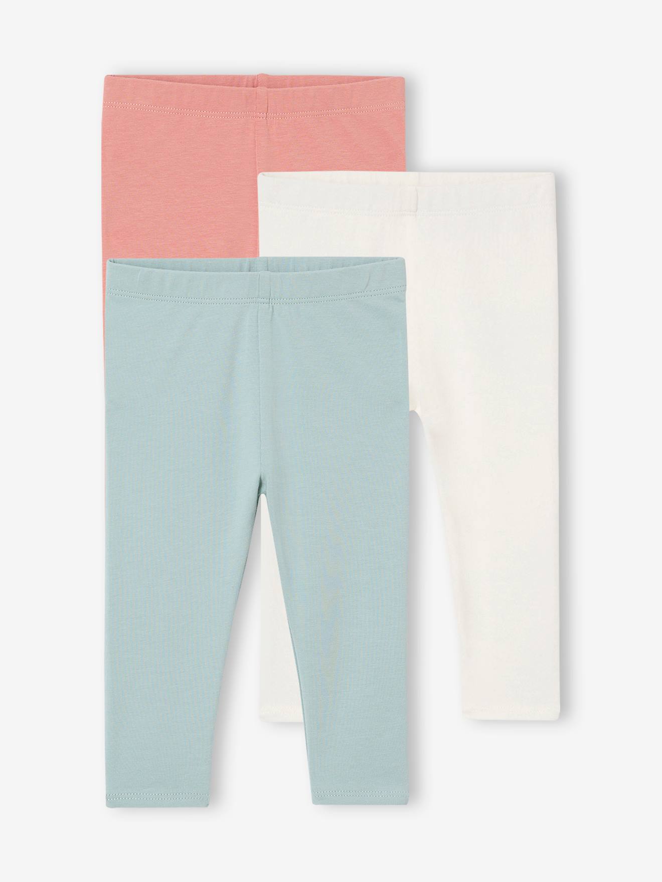 Vertbaudet Set Van 3 Effen Leggings Basics Baby Grijsblauw
