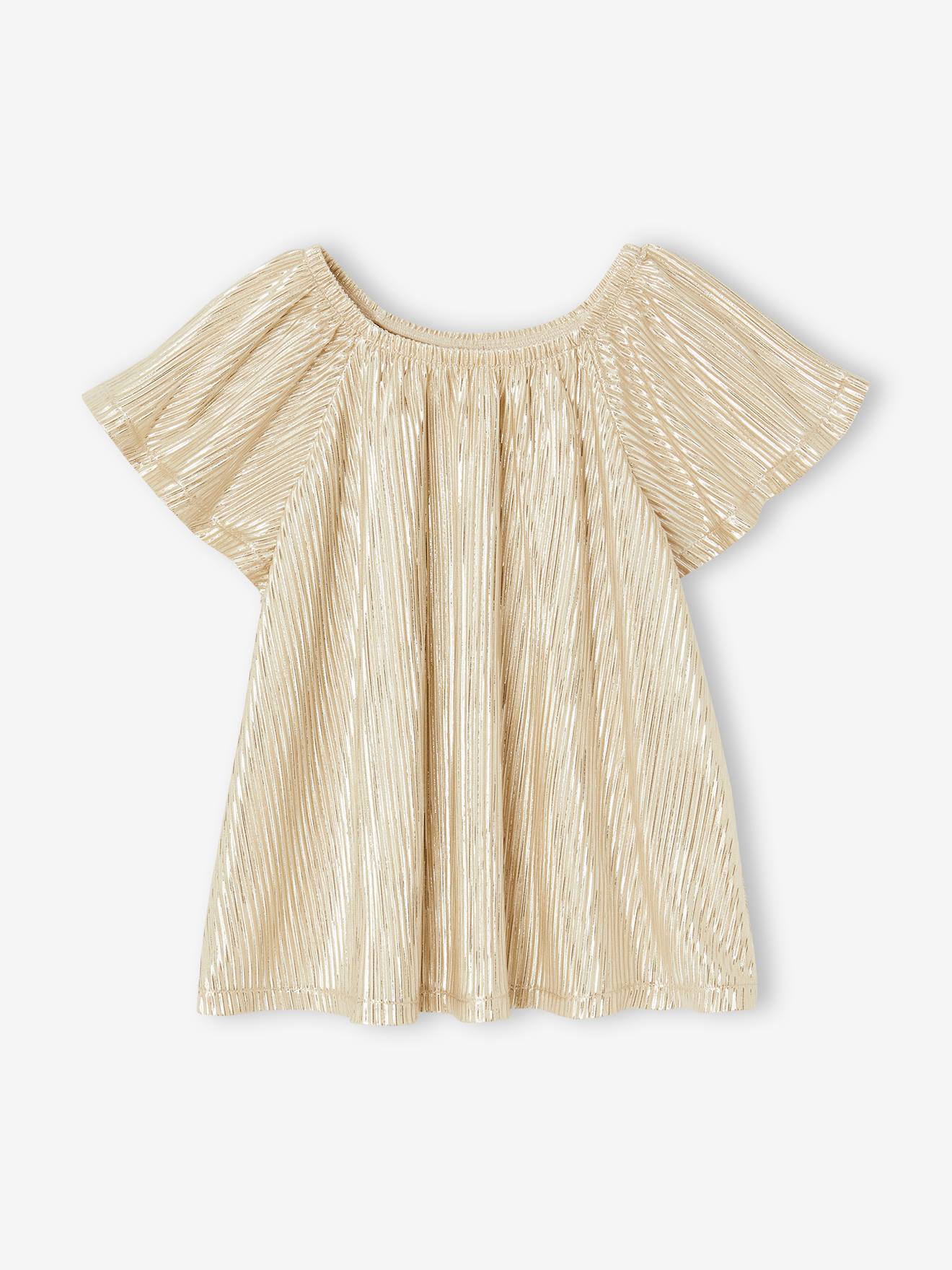 Vertbaudet Feestelijke Meisjesblouse In Lamé Met Geplooid Effect En Vlindermouwen Goud