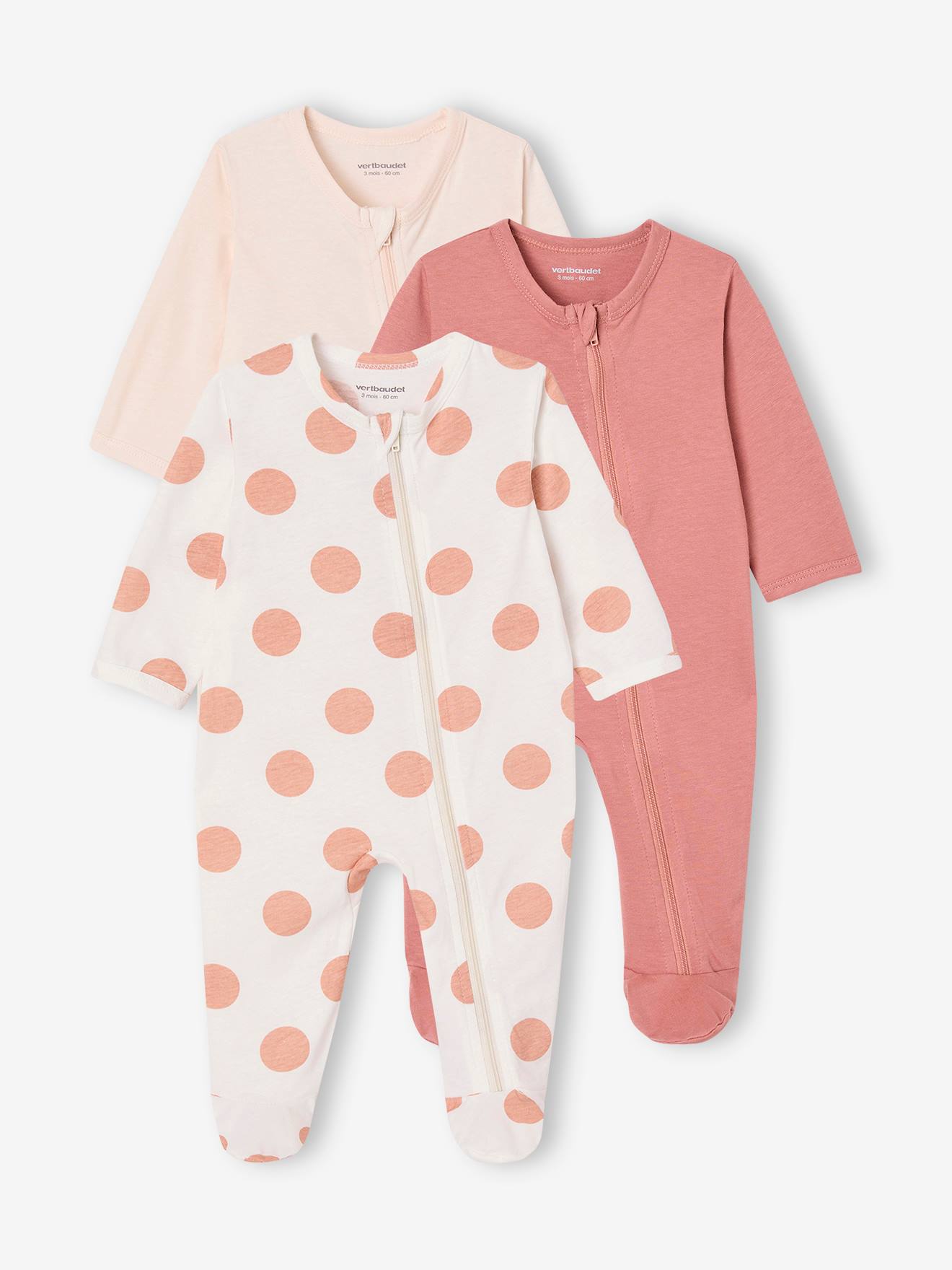 Vertbaudet Set Van 3 Pyjama's Van Jersey Met Rits Basics Rouge