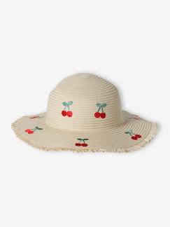 -Chapeau en paille de papier avec cerises brodées fille