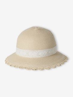 Bébé-Accessoires-Chapeau paille et dentelle bébé fille