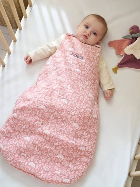 Gigoteuse sans manches en gaze de coton personnalisable DANS LES BOIS Oeko-Tex® vert sauge+vieux rose - vertbaudet enfant 